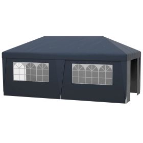 Blue Event Shelter Pop Up Canopy Tent 10x19.5ft Sidewalls Adjustable Height Wheeled Bag Convenience