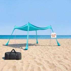 Beach Tent Sun Shelter, UPF50+ Sun Protection, 6.6 ft Tall, 10 x 10 ft, Easy Pop Up Beach Canopy with Sandbags, Stability Poles, Sand Shovels
