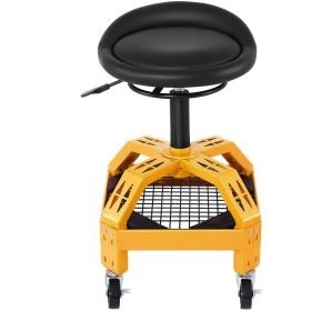 Rolling Garage Stool, 300LBS Capacity, Adjustable Height from 24 in to 28.7 in, Mechanic Seat with 360-degree Swivel Wheels and Tool Tray