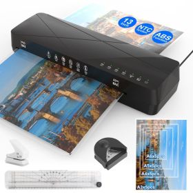 1Pc 13Inch Laminator Machine Hot And Cold Mode A4 Personal Thermal Laminator With ABS Function 60S Warm Up Time 30Mins Auto Off For Home Office S (Option: Black)